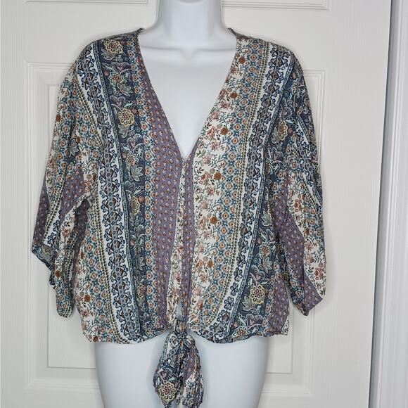 Just Polly Floral Boho Tie Top Sz Small NWOT - Picture 3 of 9